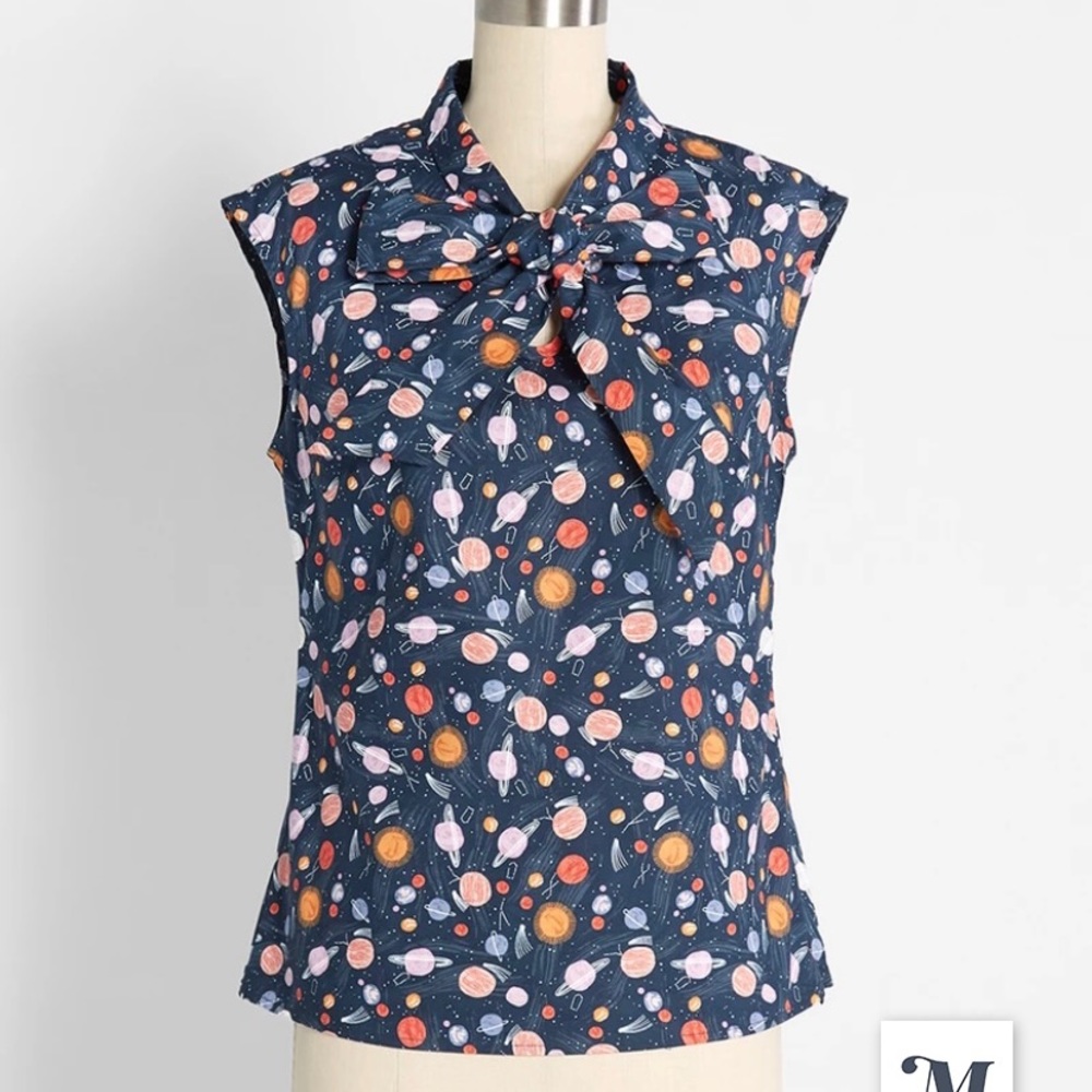 NWT ModCloth Always in Orbit Tie-Neck Top